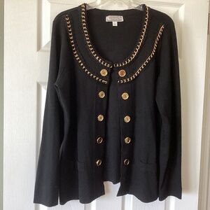 George Simonton Cardigan. Size Large, Black with Goldtone Buttons